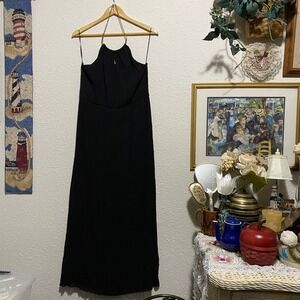 Women's Wildcat L little‎ Black dress gold Halter Maxi Sleeveless goth whimsy